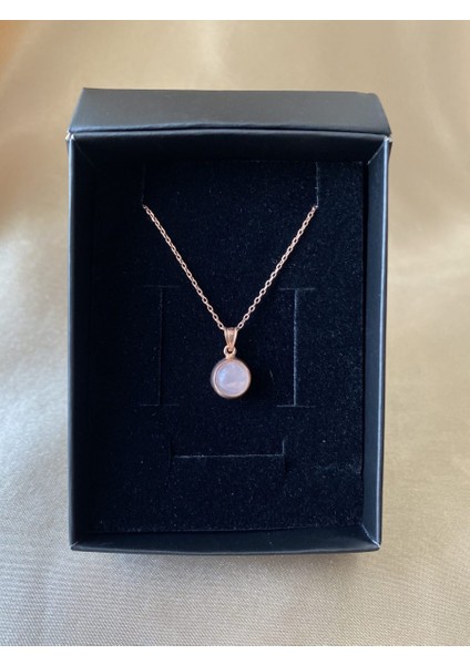 Pembe Kuvars Minimal Yuvarlak Rose Gold Kolye