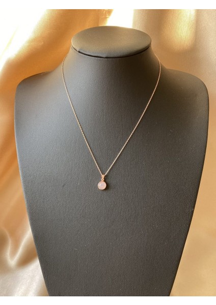 Pembe Kuvars Minimal Yuvarlak Rose Gold Kolye