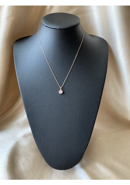 Pembe Kuvars Minimal Yuvarlak Rose Gold Kolye