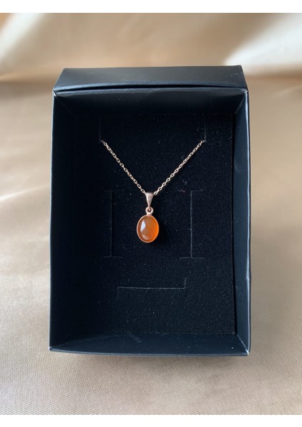 Turuncu Akik (Carnelian) Rose Gold Kolye