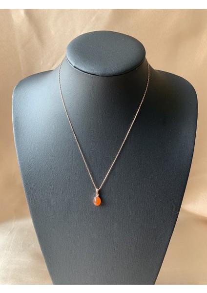 Turuncu Akik (Carnelian) Rose Gold Kolye