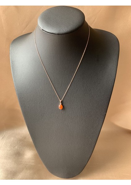 Turuncu Akik (Carnelian) Rose Gold Kolye