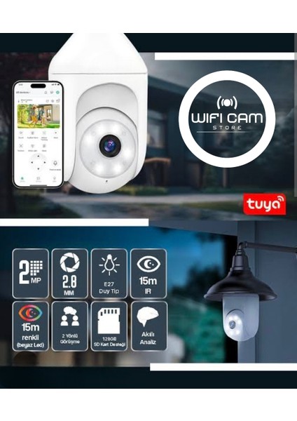 Tuya Smart Yazılımlı Duy Girişli Ampul Wifi Kamera