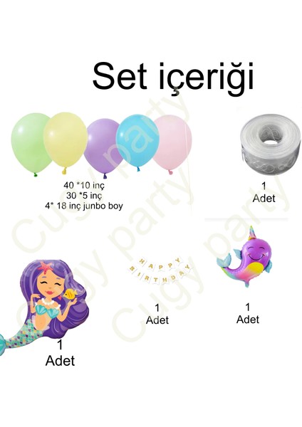 Deniz Kızı Temalı Mor Yunus Detaylı Doğum Günü Yeni Doğan Balon Parti Kutlama Seti
