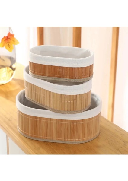 Doğal Bambu Organizer Kutusu - Ahşap Ekmeklik ve Çok Amaçlı Saklama Sepeti, 3'lü Set