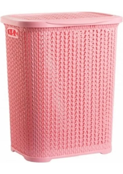 Pembe Örgü Desenli 52 Lt Kirli Çamaşır Sepeti
