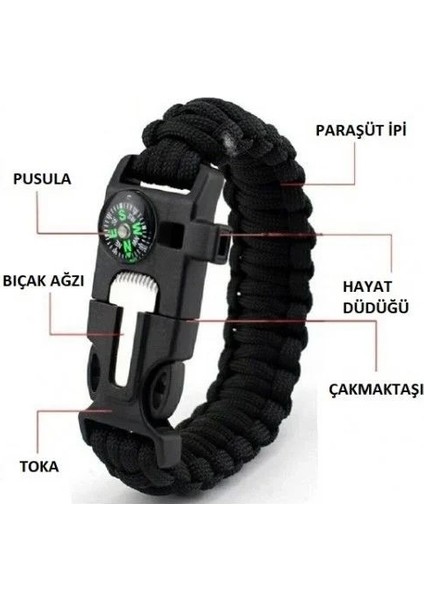 Paracord Bileklik Survivor Bushcraft Kamp Outdoor Düdük Pusula Çakmaktaşı fiyatları