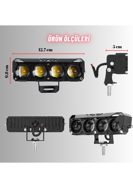 Motosiklet Scooter Sis Farı 3 Mod Delici Işık Beyaz Sarı Metal Kasa 12V/24V LED IŞIK 2 ADET