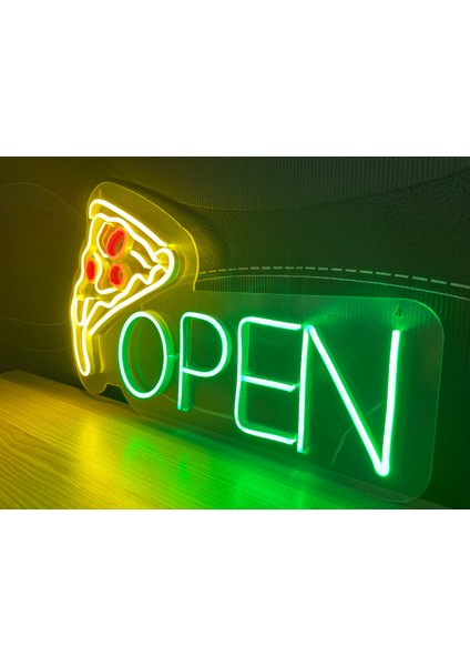 Neon LED Duvar Dekoratif Aydınlatma -Open Pizza, 40X22CM-