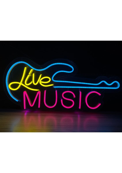 Neon LED Tabela Dekoratif Aydınlatma -Live Music, 80X38CM-