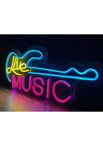 Neon LED Tabela Dekoratif Aydınlatma -Live Music, 80X38CM-