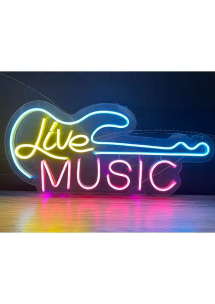 Neon LED Tabela Dekoratif Aydınlatma -Live Music, 50X24CM-