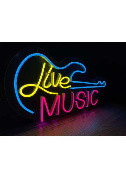 Neon LED Tabela Dekoratif Aydınlatma -Live Music, 50X24CM-