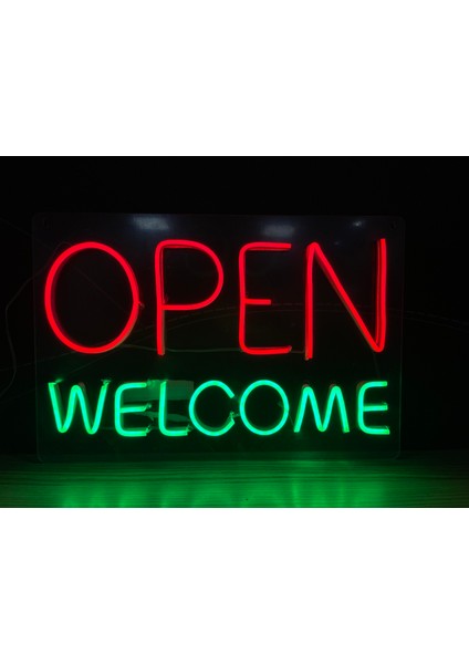 Neon LED Tabela Dekoratif Aydınlatma -Open Welcome, 40X27CM-