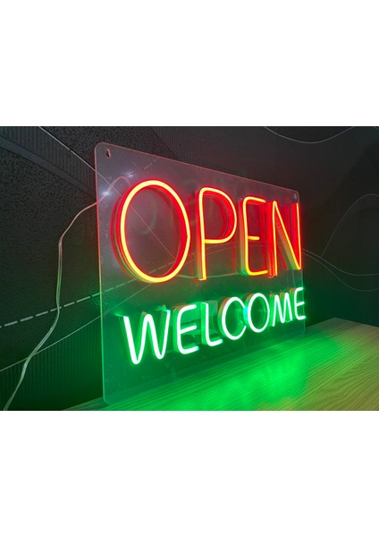 Neon LED Tabela Dekoratif Aydınlatma -Open Welcome, 40X27CM-