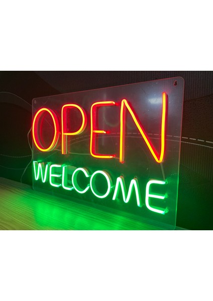 Neon LED Tabela Dekoratif Aydınlatma -Open Welcome, 40X27CM-