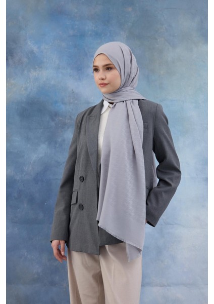 Kaz Ayağı Desen Pamuk Jakar Şal Gri 8011-09