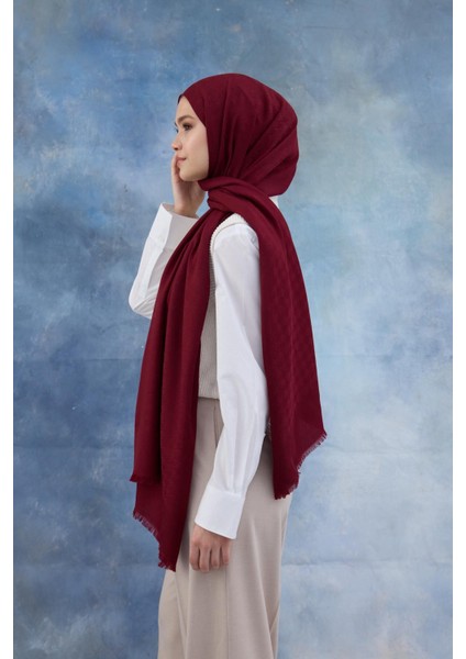 Kaz Ayağı Desen Pamuk Jakar Şal Bordo 8011-02 fırsatları