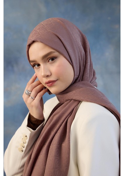 Logo Desen Pamuk Jakar Şal Gül Kurusu 8008-01