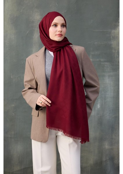 Dalga Desen Pamuk Jakar Şal Bordo 8010-02