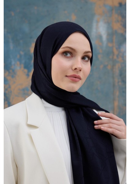 Kaz Ayağı Desen Pamuk Jakar Şal Siyah 8011-10