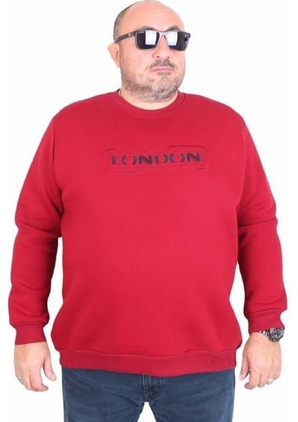 Erkek Büyük Beden Sıfır Yaka 3ip Sweat London 24208 Bordo