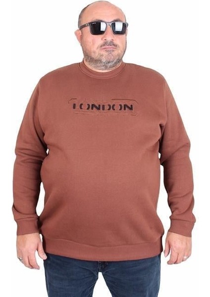Erkek Büyük Beden Sıfır Yaka 3ip Sweat London 24208 Taba