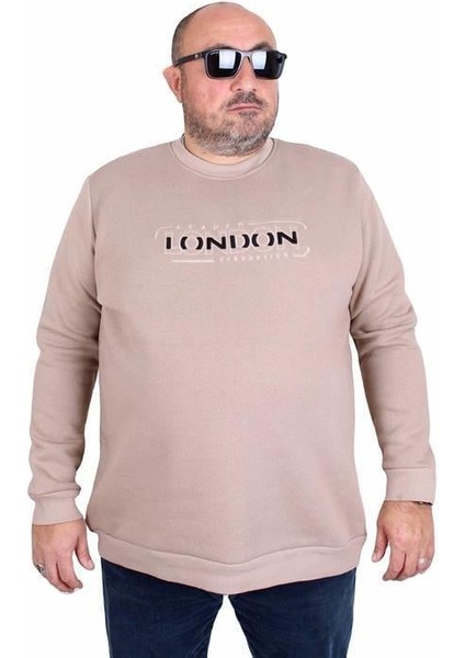 Erkek Büyük Beden Sıfır Yaka 3ip Sweat London 24208 Camel