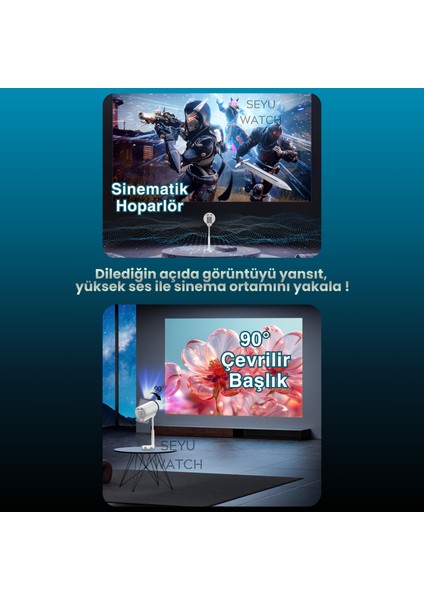 Taşınabilir Powerbankli 4K Destekli 1080P Android Sistemli Sinema Projeksiyon Cihazı