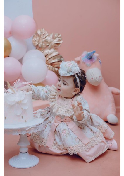 Mint Yeşili Somon Güllü Vintage Bebek Elbise,doğum Günü Elbise,fotoğraf Çekim Elbise,0-12 Yaş Uygun