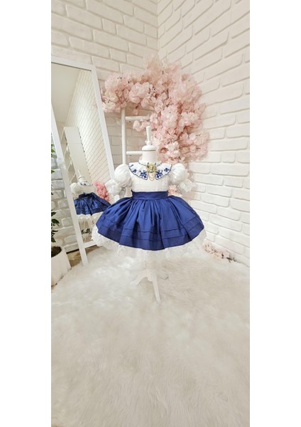 Lacivert Nakışlı Kız Bebek Elbisesi,doğum Günü Elbise,fotoğraf Çekim Elbise,0-12 Yaş Uygun fırsatları