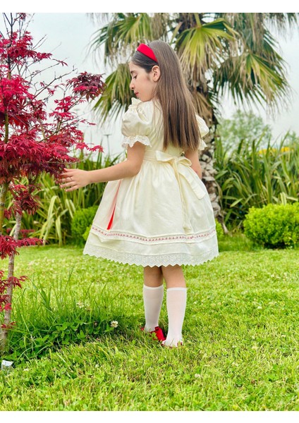 Krem Kırmızı Kurdaleli Vintage Kız Bebek Elbisesi,doğum Günü,fotoğraf Çekim ELBISESI,0-12YAŞA Uygun fiyatları