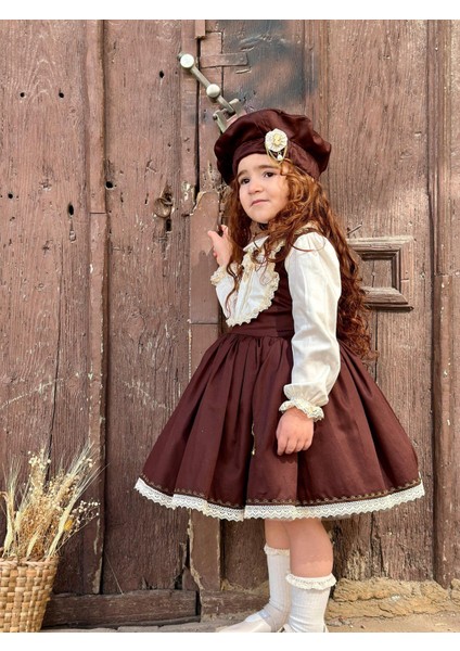 Balkabağı Kahve Retro Vintage Kız Bebek Elbisesi Özel Dikim Kız Çocuk Elbisesi Doğum Günü Elbisesi