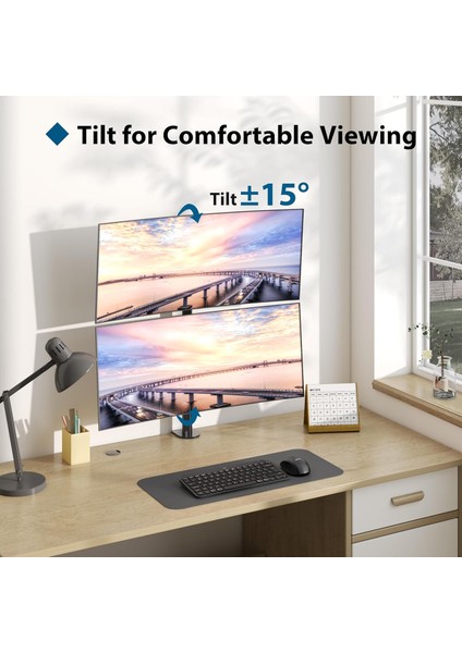 EF63 Steel Design 2-8 kg Çift Ekran Asansörlü 13"-32" Desktop Monitör Standı