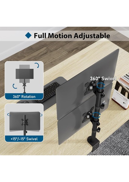 EF63 Steel Design 2-8 kg Çift Ekran Asansörlü 13"-32" Desktop Monitör Standı