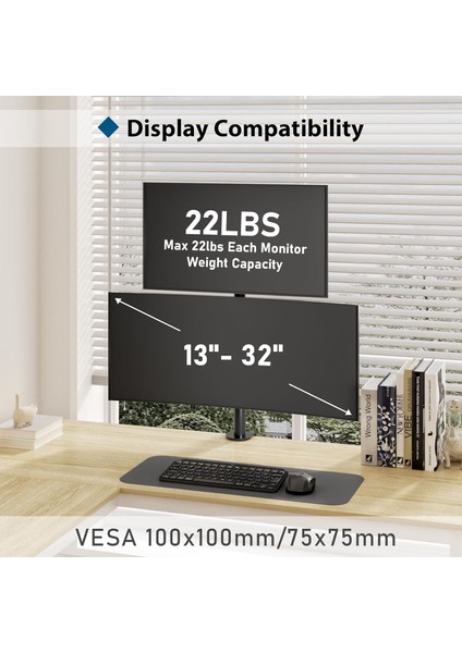 EF63 Steel Design 2-8 kg Çift Ekran Asansörlü 13"-32" Desktop Monitör Standı