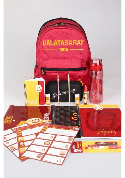 Lisanslı Galatasaray Kükreyen Aslanlı Okul Çantası,kalem ÇANTASI,700 ml Matara,beslenme Kabı Kırtasiye Seti