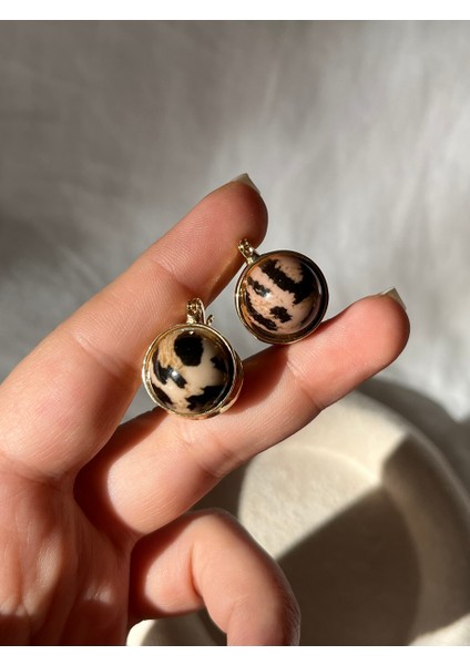 Nature Çelik Gold Renk Leopar Desenli Küpe