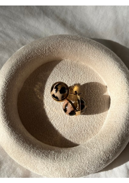 Nature Çelik Gold Renk Leopar Desenli Küpe