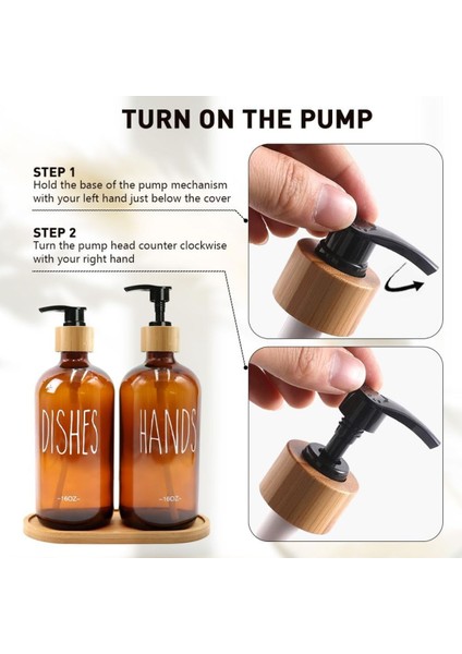 Bambu Standlı Amber Cam Sıvı Sabunluk Seti - 2'li 2 x 475 ml