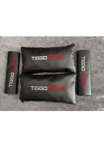 Chery Tiggo 7 Pro Nakışlı 2 Adet Deri Boyun Yastığı ve 2 Adet Kemer Pedi