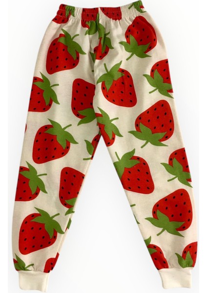 Kız Çocuk Iki Iplik Pamuklu Şardonlu Beyaz Çilek Desenli Uzun Kollu Pijama Takımı modelleri