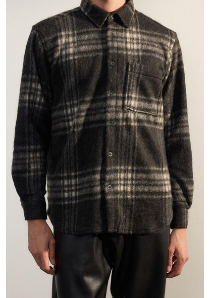 Moda Gömlek Yaka Ekose Uzun Kol Oversize Fit Kışlık Kareli Oduncu Gömlek Ceket