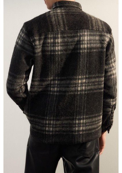 Moda Gömlek Yaka Ekose Uzun Kol Oversize Fit Kışlık Kareli Oduncu Gömlek Ceket