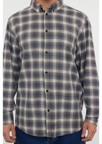 Moda Düğmeli Yaka Ekose Uzun Kol Regular Fit Ekose Desenli Unisex Oduncu Flanel Gömlek