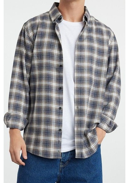 Moda Düğmeli Yaka Ekose Uzun Kol Regular Fit Ekose Desenli Unisex Oduncu Flanel Gömlek