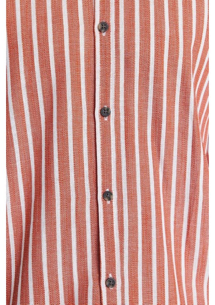 Moda Düğmeli Yaka Çizgili Uzun Kol Slim Fit Çizgili Pamuklu Gömlek indirimleri