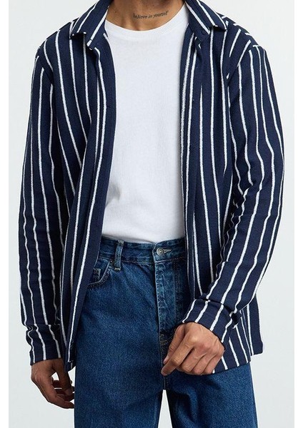 Moda Gömlek Yaka Çizgili Uzun Kol Regular Fit Fake Triko Kışlık Gömlek modelleri