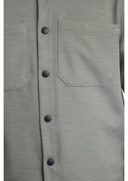 Moda Gömlek Yaka Dokulu Uzun Kol Regular Fit Örme Rahat Kışlık Dokulu Ceket Gömlek