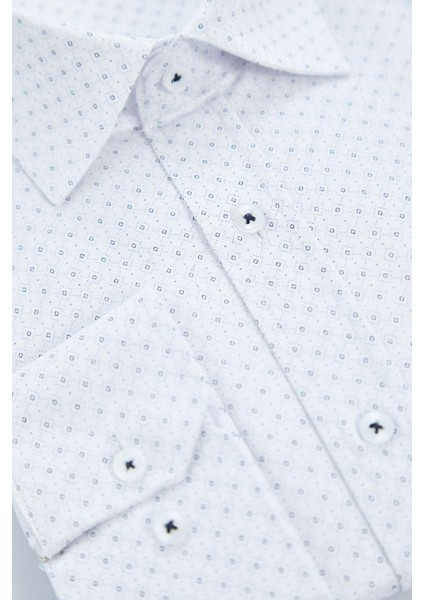 Moda Gömlek Yaka Geometrik Uzun Kol Slim Fit Desenli Erkek Klasik Smart Gömlek
